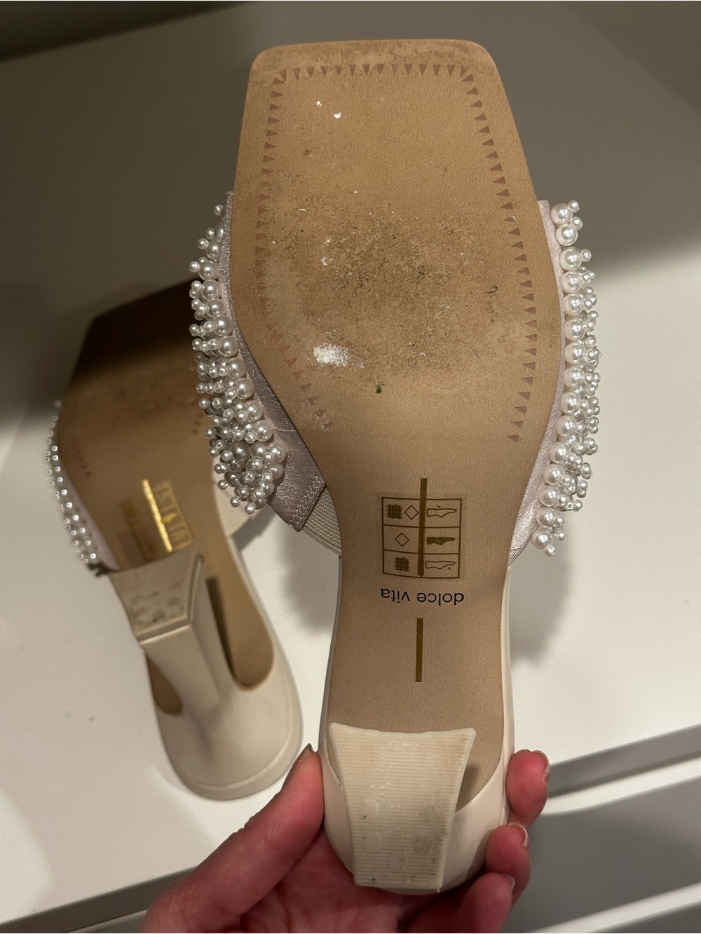 Dolce Vita Ivory Pearl-Embellished Slide Heels - Picture 4 of 6